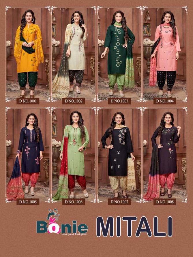 Bonie Mitali Fancy Wear Rayon Embroidery Heavy Ready Made Collection